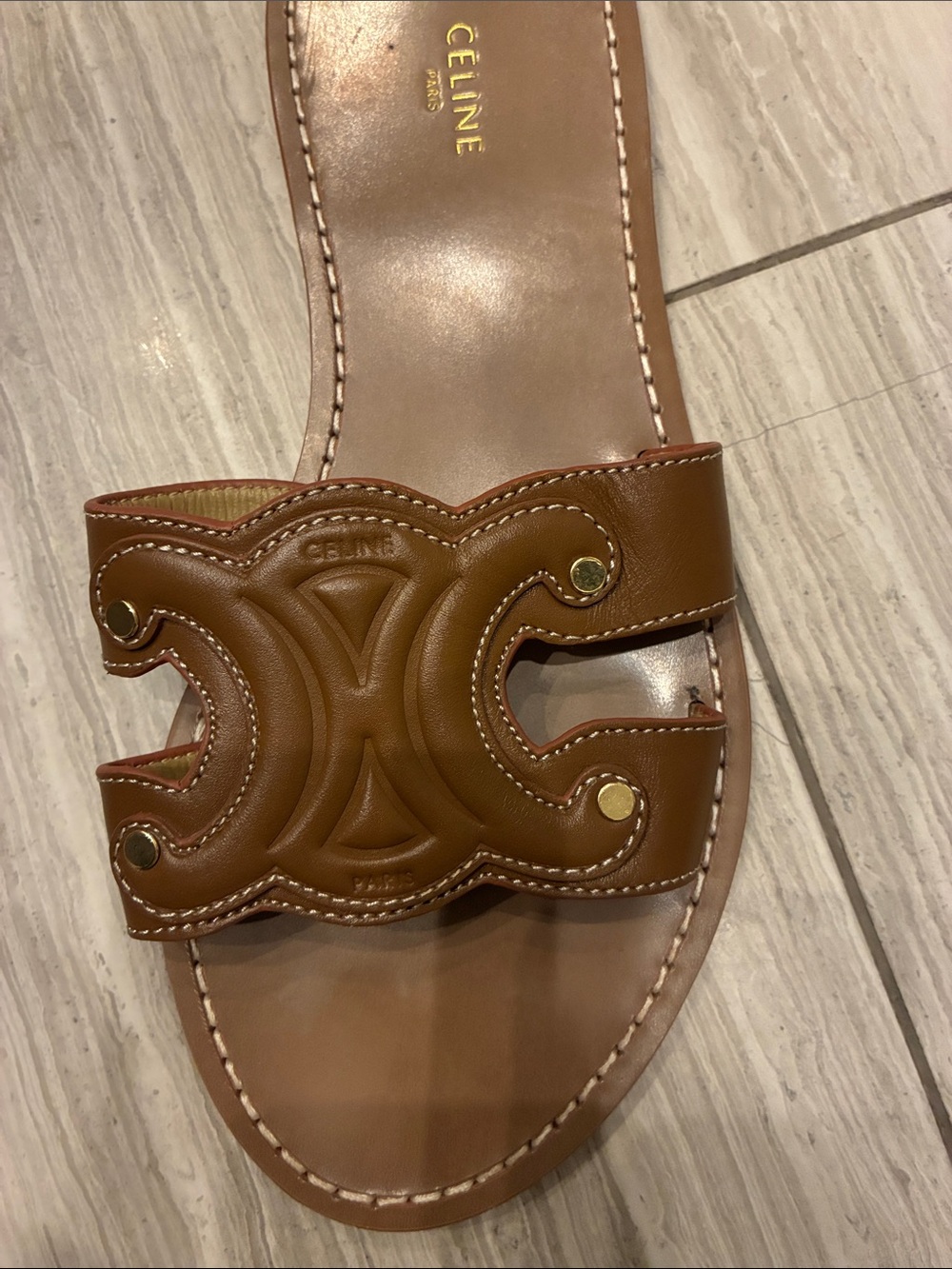 Celine Tan Brown Leather Slide Sandals, size 38 - Picture 2 of 3
